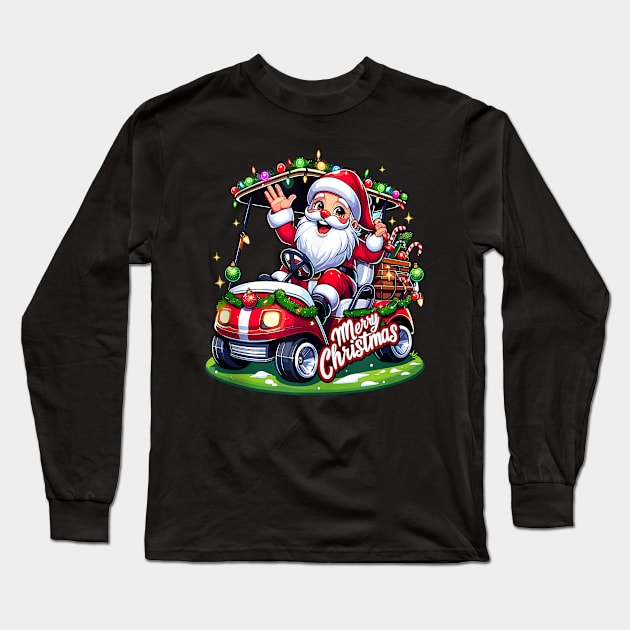 Santa Claus Golf Cart - Merry Christmas Festive - Xmas Holiday Long Sleeve T-Shirt by Origami Fashion